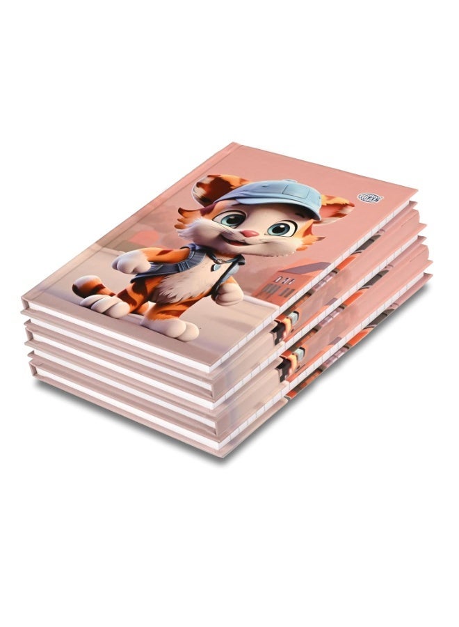 FIS® Hard Cover Notebook, Size A5(148x210mm), 96 Sheets, 192 Pages, Single Ruled, Packet of 5 Pieces, Cat Design 1-FSNBHCA596-CAT1 - Image 1